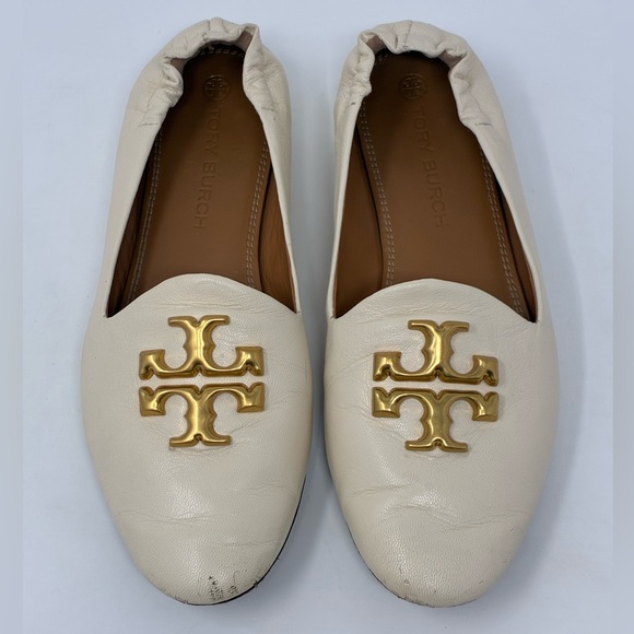 Tory Burch Eleanor Ballet Flats Cream Ivory Leather Loafers Women’s Size 7 Shoes - Picture 1 of 9